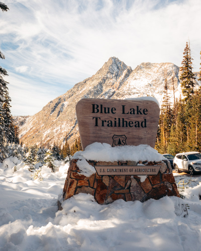 Blue Lake Trailhead sign in the North Cascades